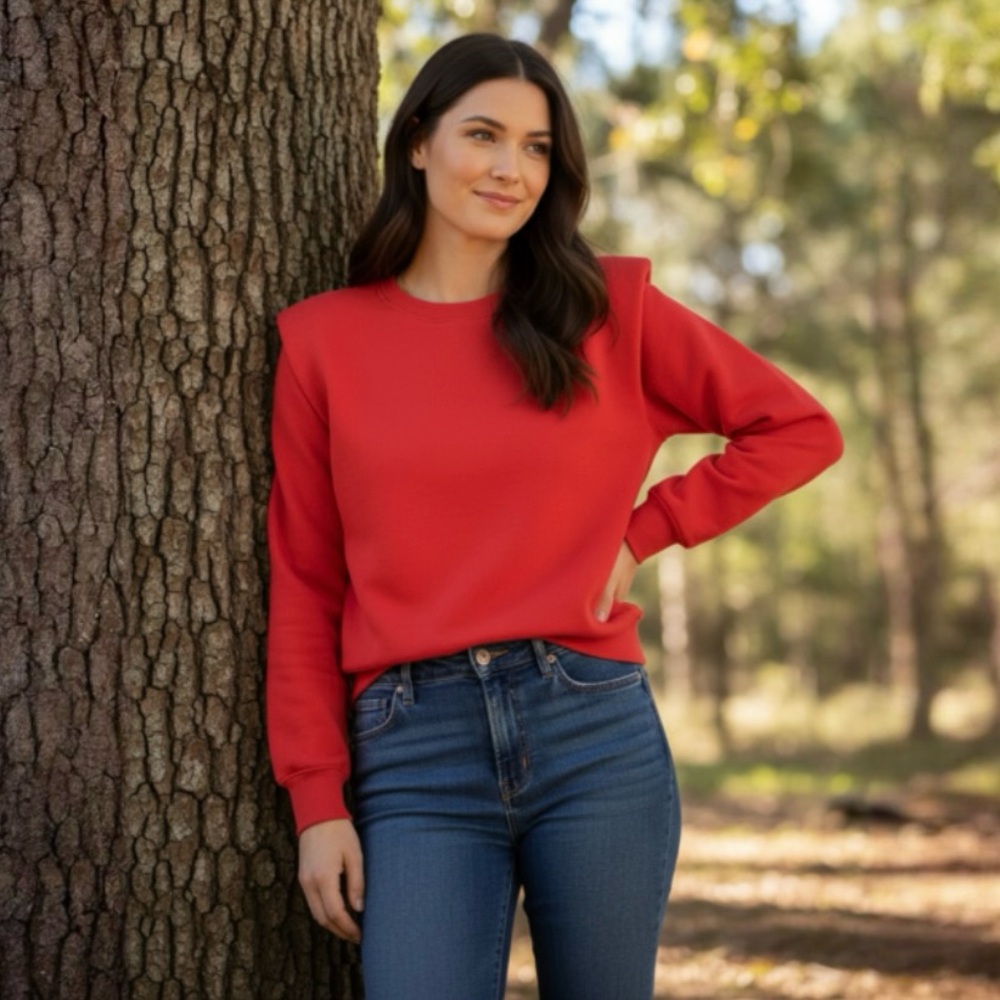 Sundry Evereve Red Padded Crewneck Sweatshirt